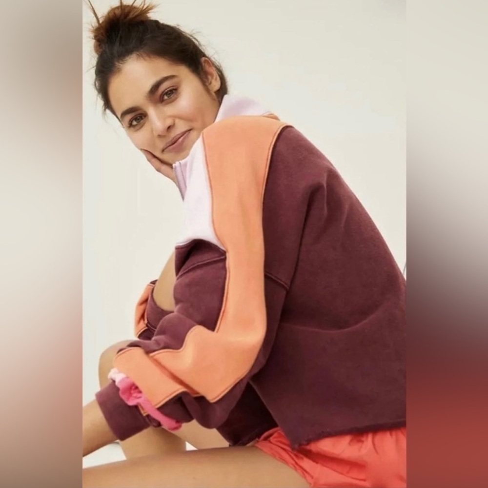 Free People Split Second Half Zip Sweatshirt Fig … - image 3